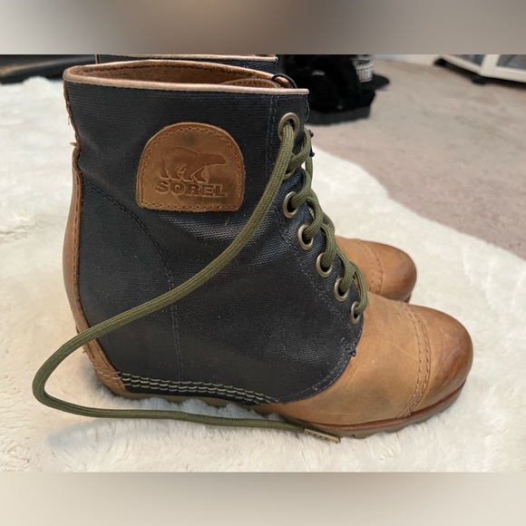 Sorel PDX Lexie Leather Wedge Boots Sz 8 - Picture 1 of 8